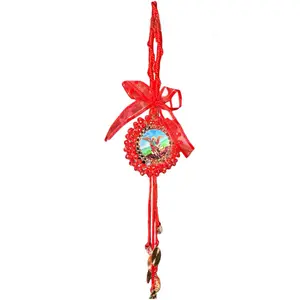 Dije Para Caro San Miguel Arcángel - Protección Amulet for Car Saint Michael Archangel with Red Bow and Beaded Design
