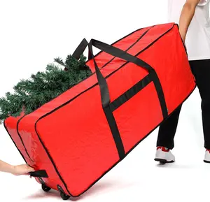 Christmas Tree Storage Bag – Fits 6/7.5 ft Artificial Trees, Zippered with Reinforced Handles & Wheels, Red, Large Capacity, Durable Fabric, Smooth Rolling Wheels, Multi-Purpose Storage