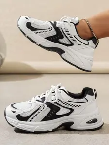 New Thick Sole Women's Fashion Casual Shoes, Breathable Comfort Flat Outdoor Mesh Sports Shoes, Chunky Athletic Shoes, All Seasons Textile PU Upper, Thick Sole Sneakers