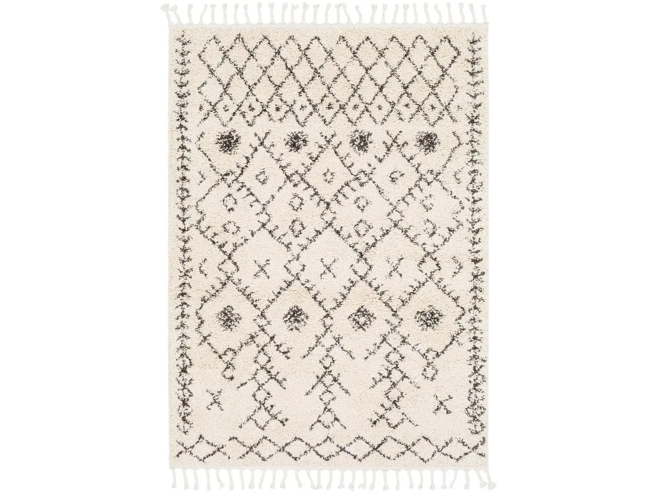 Livabliss BBE2302-23 Polypropylene Berber Shag Global Area Rug - Charcoal & Beige, 2 ft. x 3 ft. Rectangle, Braided Tassels, for Indoor Use, Whimsical Room & House Decor