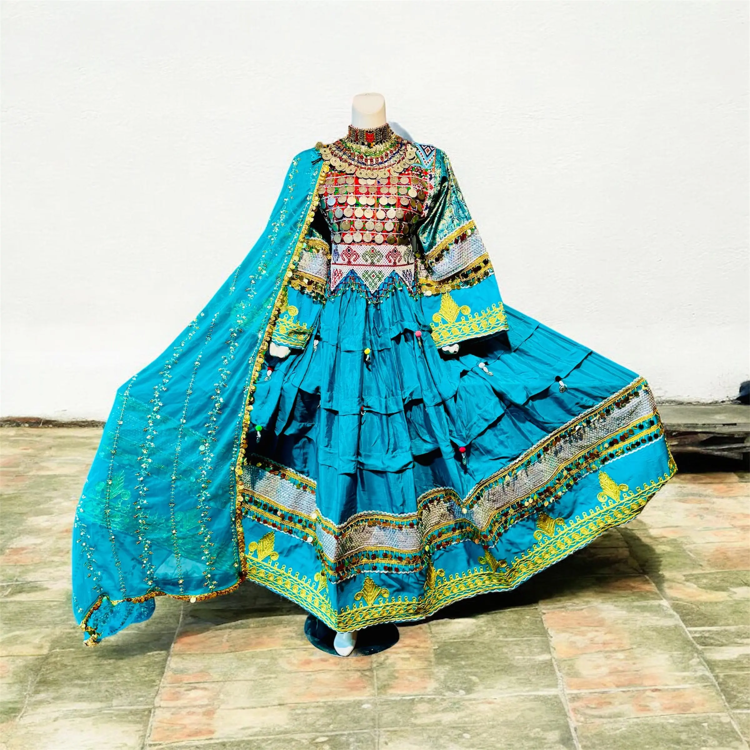 Royal Afghan Traditional Turquoise Blue Maxi Dress with Heavy Mirror Work Antique Coin Embellishments Multicolor Thread Embroidery & Golden Motif Sleeves Medium Size Full Dress Set - TikTok Shop Royal Afghan Traditional Turquoise Blue Maxi Dress with Heavy Mirror Work Antique Coin Embellishments Multicolor Thread Embroidery & Golden Motif Sleeves Medium Size Full Dress Set - TikTok Shop