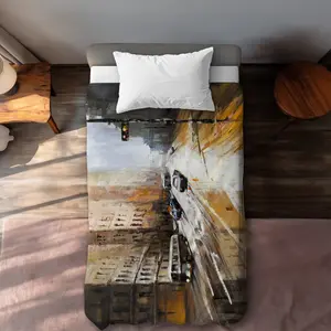 Begin Home Decor C1DCTXLWEP9JKD Abstract City Street Beige Twin Size Extra Long Duvet Cover - Contemporary Home Decor
