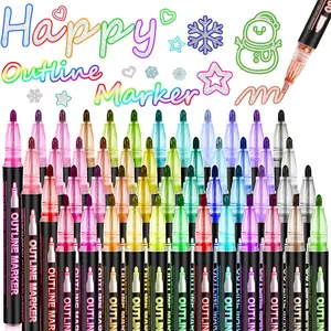 8/12/24/36/48/60 Colors Glitter Markers,Double Line Outline Glitter Pens,Shimmer Metallic Self Outline Metallic Glitter Marker Pens for Christmas,Art, Drawing, Writing, Greeting Cards, DIY, Scrapbook, Easter Eggs