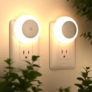 Warm White LED Night Lights, Plug into Wall with Dusk-to-Dawn Sensors, Auto-On/Off 4-Pack for Bedroom, Bathroom, Kitchen, Hallway, Adjustable Brightness, Perfect for Kids and Adults
