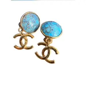 Pre-owned Chanel 94A Blue Marble CC Dangle Earrings