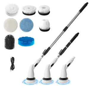 Household kitchen and bathroom glass cleaning brush, adjustable length, multiple replaceable head electric brush