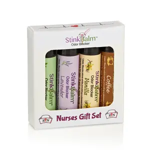 StinkBalm Odor Blocker Nurses Gift Set 4 Pack with Evergreen, Lavender, Vanilla and Coffee Scents