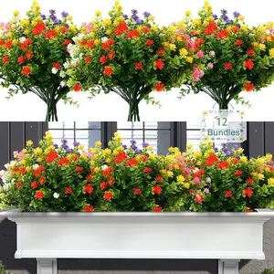 Artificial Flower, 12pcs/set UV Protection Fake Boxwood Plant, Indoor Outdoor Hanging Plant, Garden Porch Window Box Family Wedding Farmhouse Decor, Fruit