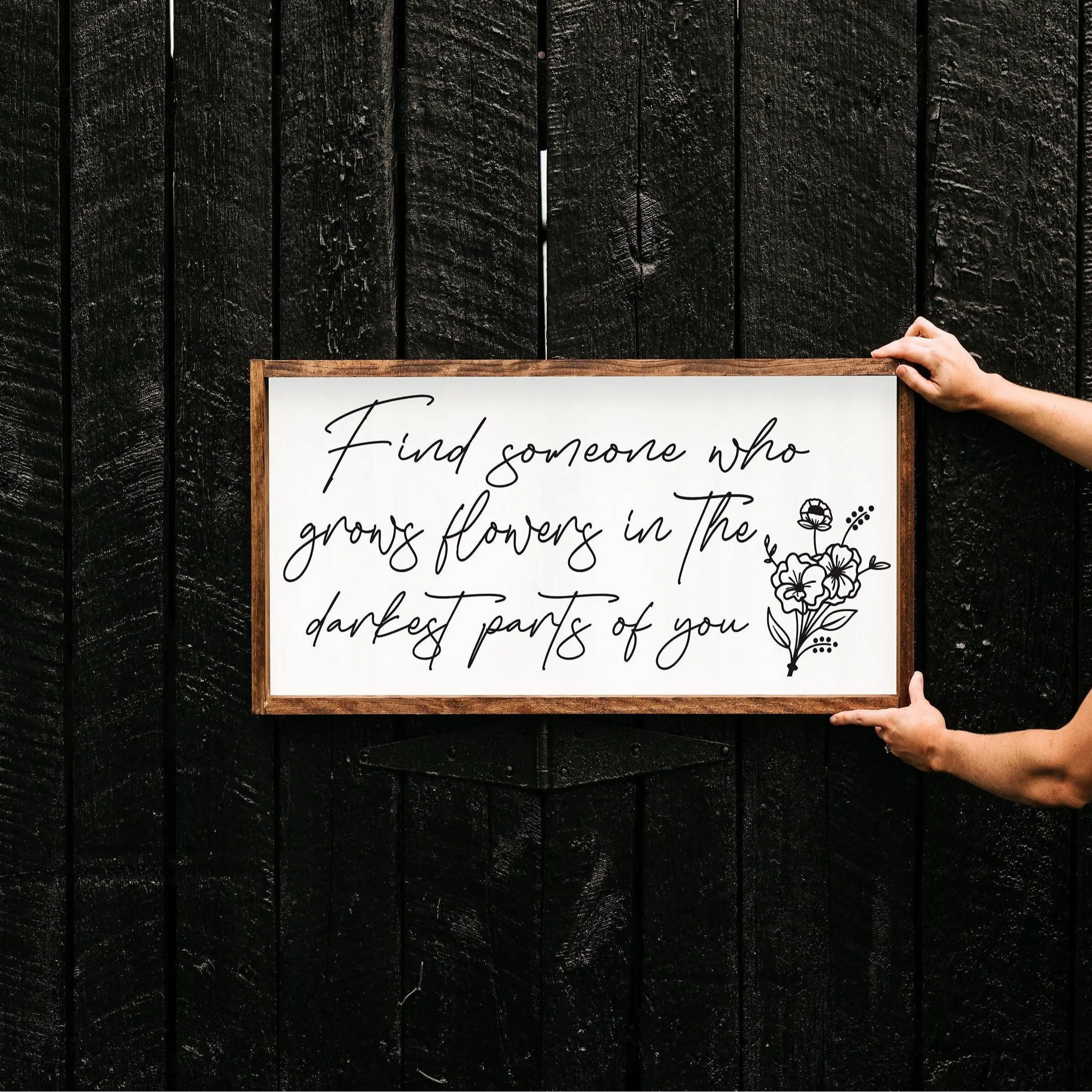 Unframe-Style Artistic Quote Print ("Find Someone Who Grows Flowers In The Darkest Parts Of You") - Waterproof Wall Decoration, Box-Included Home Poster Ideal for Bedroom, Kitchen Decor, Home Supplies, Water Proof, Plaid, Polka Dot, Paintings, Wardrobe, H