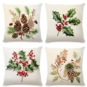 New Pinecone Linen Pillowcase Leaf Red Fruit Print Living Room Sofa Cushion Cover Bedroom Headboard Pillowcase
