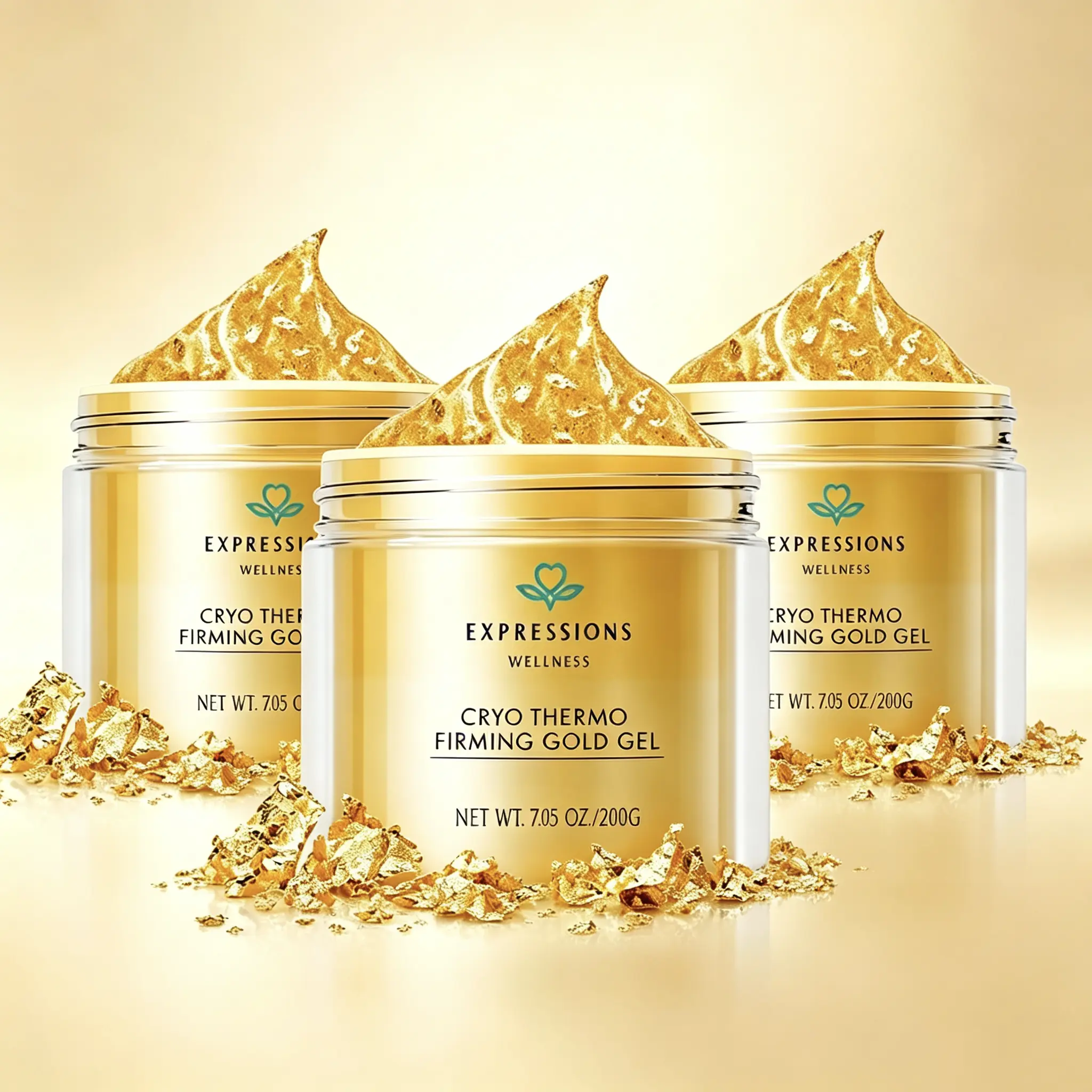 Expressions Cryo Thermo Firming Gold Gel, 999 Nano Gold Infused Body Firming Cream with Aloe Vera & Witch Hazel, Smooth Cellulite Improve Elasticity Tighten Body Contour for Full Body Skincare 200gexpression...
