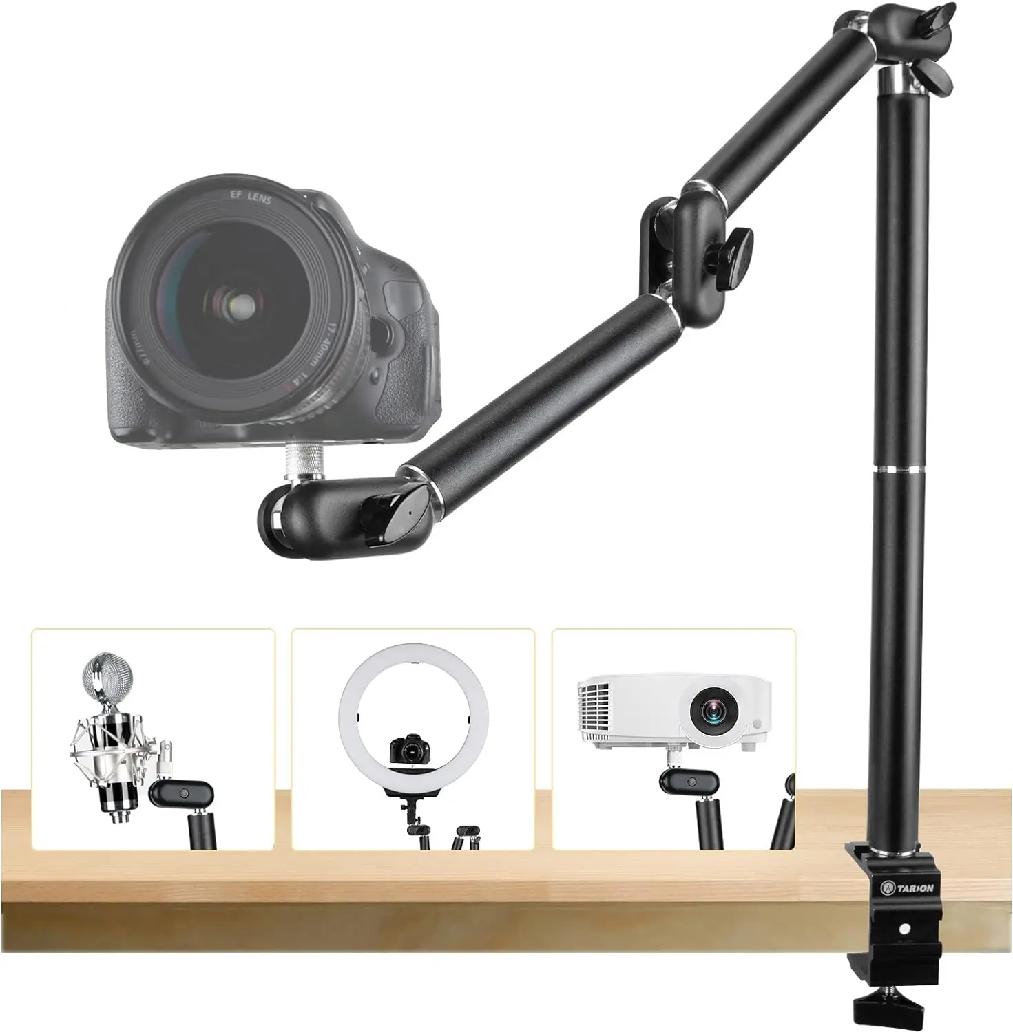 Desk Camera Mount Stand Heavy Duty Articulated Camera Arm Articulating Table Mount Camera Stand Adjustable Flexible Gear Joints TKA01-L