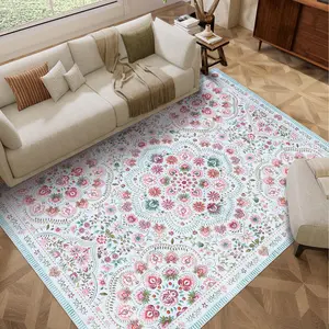 Vintage Floral Print Rug Ultra-thin Soft Non-slip Washable Farmhouse Style Whimsical Nature Rug for Bedrooms Living Rooms Dining Rooms Playrooms Apartments and Offices Anti-Slip TPE Backing Low-Pile Design Girls room rug