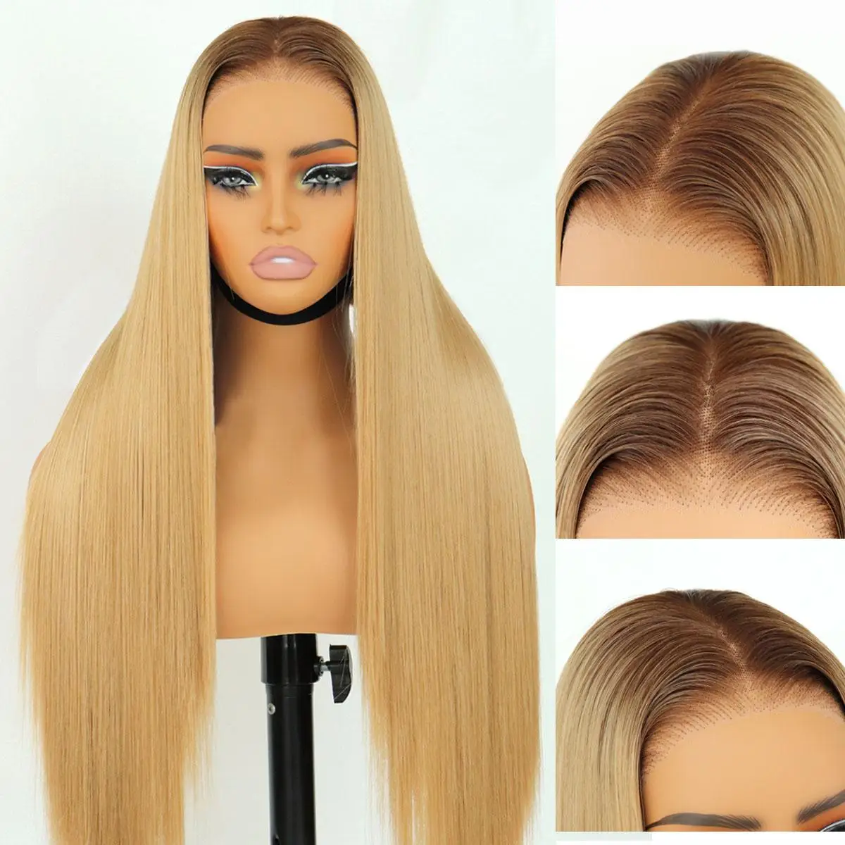 Wear And Go Synthetic 9x7 Glueless Lace Front Straight Wig Pre Plucked Pre Cut Vivid Self Growing Clean Hairline with Tiny Knots High-quality heat-res