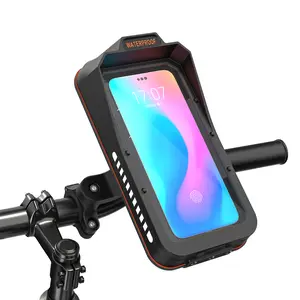 NOVOBIT Bike Phone Holder, Water Resistant Motorcycle Phone Mount with Sun-Visor Rain Cover Sensitive Touch Screen Bicycle Accessories Handlebar Cellphone Mount with 360 Rotation for Phones Under 7