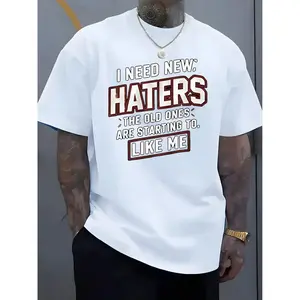 I NEED NEW HATERS Graphic Tee - Men's Plus Size Casual Crew Neck T-Shirt with Bold Red Text, Stylish and Trendy Design for Fashion-Forward Men
