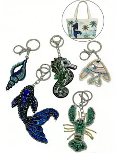 Cute Summer Beach Starfish Ocean Turtle Lobster Shell Bag Charm, Casual Fashion Full Rhinestone Accessory for Bags