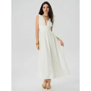 Cider [2 colors, size 0-10] V-neck Ruffle Backless Maxi Dress