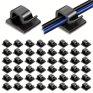 50pcs Industrial-Grade Self-Adhesive Cable Clips - Effortless Cable Organization and Management Solution for Home and Office with Metal Finish - Easy Installation and Space-Saving Design