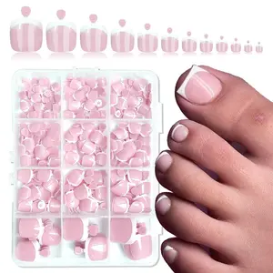 240pc Pink Press on Toenails Women with Glue Tabs, French Tip Toe Nail Press ons Short Square Fake Toenails Press on Nails Toes Acrylic Nails False Glue on Toe Nails Pedicure Nails for Toes Feet