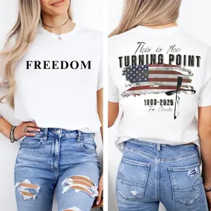 This Is The Turning Point 1993-2025 For Charlie T-Shirt, 2 Sided Freedom, Patriotic, God Bless America, Christian Cross, Flag USA, Charlie Kirk, For Men, For Women