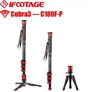 IFOOTAGE Cobra 3 C180F-P Monopod for Camera with Pedal Locking , 71" Carbon Fiber Travel Monopod, Quick Release, Payload 8KG Adjustable Gimbal Stabilizer Tripod