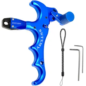 SNTXMY Blue Aluminium 360-Degree Rotatable Thumb Release for Compound Bow Four-Finger Archery Aid with Adjustable Grip & Secure Fit