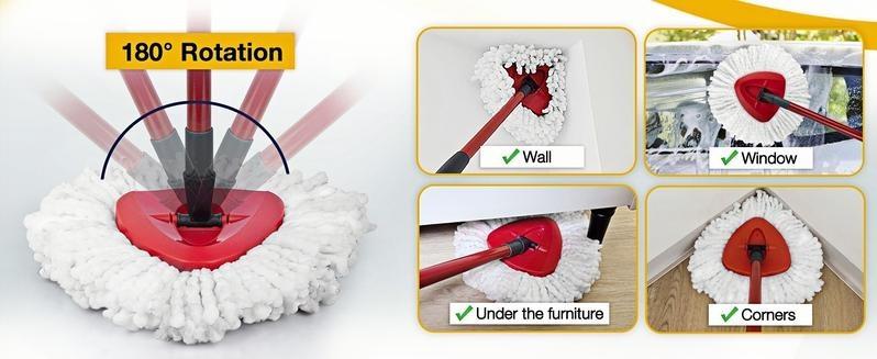 Spin Mop Head Replacement & Shower Floor Scrubberfor O Cedar 1-Tank System Microfiber Mop Heads EasyCleaning Floor Head Mop Set with 4 Refills 30-58inHandle for Wood Tile Laminate Marble