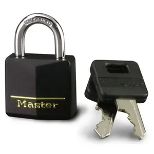 Master Lock 1-.19in. Black Vinyl Cover Brass Padlock