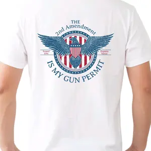 The 2nd Amendment is My Gun Permit T-Shirt Casual Menswear Round Neck Crewneck Tee for Constitutional Rights Support T-shirt Top Graphic Shortsleeve