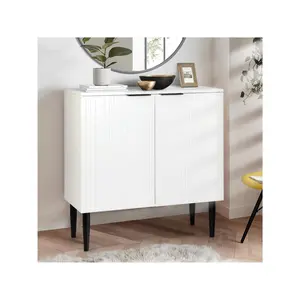 High quality  VOWNER Fluted White Storage Wood Sideboard Buffet Spray Painted Finish Console Table With Wooden Credenza Accent Cabinet For Kitchen Living Dining Room Entryway