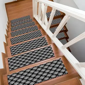 6/8/15 Piece Stair Mat Set, Base Pattern, Indoor Outdoor Non-Slip Carpet, Rubber Bottom, Perfect Home Decor, Kids Elderly Pet Friendly, Wooden Stair Non-Slip Carpet