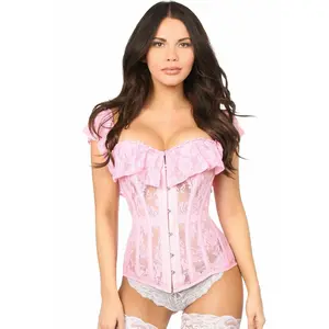 Top Drawer Lt Pink Sheer Lace Steel Boned Corset
