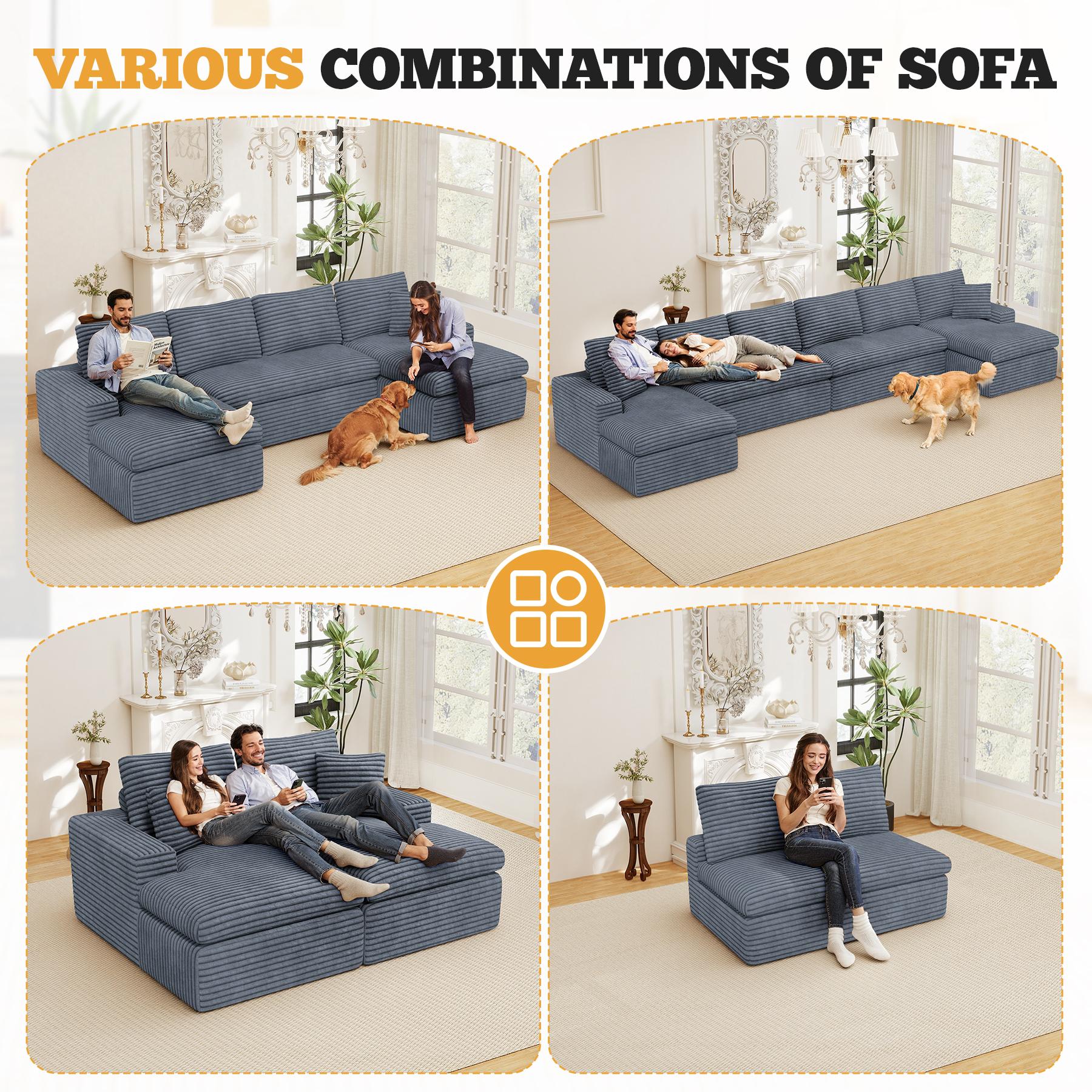 134" U Shaped Modular Sectional Sofa, Oversized Boneless Couches for Living Room,No Assembly Required Corduroy Cloud Couch with Chaise Lounge