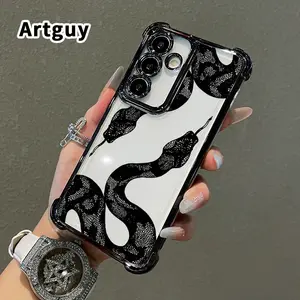 Snake Chili Danger Pattern Phone Case Compatible with Samsung Galaxy S23 Ultra S24 Plus S25 S22+ FE Edge Four Corners Air Cushion Anti-drop Silicone Shockproof Cellphone Cover