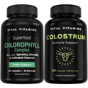 Chlorophyll Detox + Grass-Fed Colostrum Bundle | Gut, Immune & Body Odor Support | Digestive Cleanse & Daily Defense | 60 Capsules Each