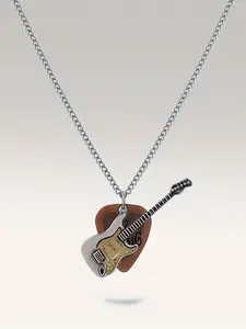 Vintage Guitar & Pick Pendant Necklace Unisex Punk Rock Style, Daily Wear Jewelry Gift for Men and Women