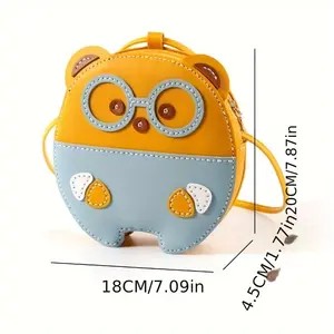 "Cartoon DIY Leather Cow Bag Kit – Hand-Stitched Leather Sewing Set for Wallets, Kawaii Anime Purses, Handbags, and DIY Crafts"