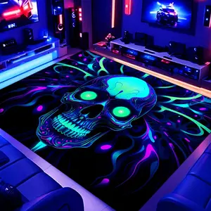 Luminous Skull Pattern Fluorescent Carpet, 1 Count Creative Design Glow in The Dark Carpet, Decorative Carpet for Home Living Room Bedroom, Modern Abstract Rug