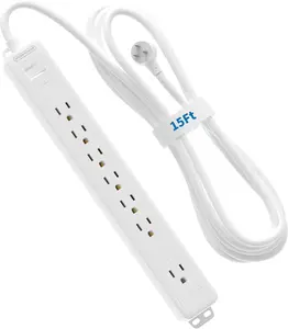 Surge Protector Power Strip, NTONPOWER Flat Plug Power Strip Long Cord, 15/25 ft Long Extension Cord, 7 Outlets Desktop Charging Station, 1080 Joule, 15 A Circuit Breaker for Home, Office White
