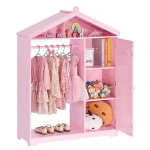 VEVOR Kids Dress Up Storage, with Mirror, Dress Up Closet, Kids Armoire Wardrobe Closet for Little Girls, Toddler Costume Organizer, Pretend Princess Storage Dresser, for Bedroom, Girls Room, Pink
