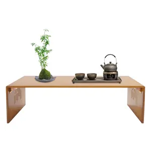 100cm Foldable Bamboo Floor Table Multi Use Laptop Desk Coffee Table Kids Study Table for Bed Sofa Floor Indoor Use Natural Wood Portable Tray Table