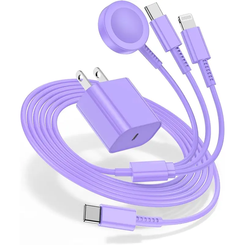 for Apple Watch Charger 6FT, 3 in 1 Magnetic Smart iWatch Fast Charger Cable with 20W Type C Wall Charger Block for Apple Watch Series Ultra/SE/9/8/7/6/5/4/3/2/1 & iPhone16/15/14/13/12/11