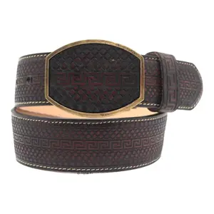 Black Cherry western 2" laser leather belt for men-H070