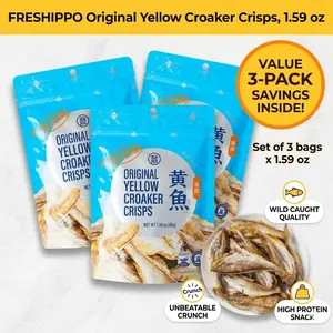 FRESHIPPO Original Crispy Yellow Croaker Snack, Pack of 3 or 1 (1.59 oz Each), Wild-Caught Crunchy Small Fish, High Protein & Omega-3, Ready-to-Eat Savory Seafood