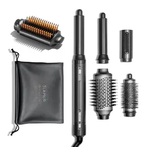 GLAMUP FusionPro 6 in 1 Hot Air Styler- Wrap Curler & Thermal Brush Straightener, High Speed Hair Dryer, Round Brush, Volumizer, Hair Styling Gift Set with Travel Bag, Blow Dryer Brush