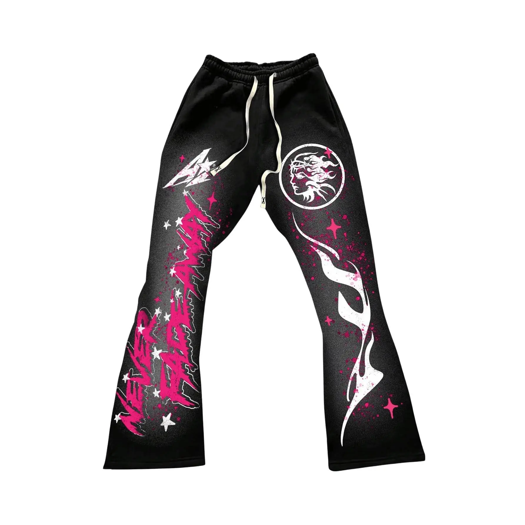 Y2k Graphic Letter Print Stacked Sweatpants Drawstring Bell Bottom Flare Pants with Pockets Y2k Graphic Letter Print Stacked Sweatpants Drawstring Bell Bottom Flare Pants with Pockets