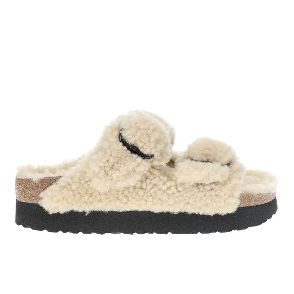 BIRKENSTOCK Womens Arizona Buckle Shearling Footbed Casual Sandals Casual Low Heel 1-2" - Off White