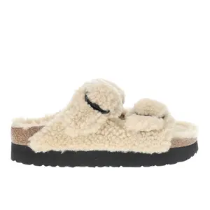 BIRKENSTOCK Womens Arizona Buckle Shearling Footbed Casual Sandals Casual Low Heel 1-2" - Off White