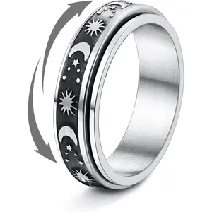 Trendy Anxiety Ring for Women Men Stainless Steel Spinner Rings Anxiety Fidget Band Rings Engagement Wedding Promise Rings Size 6-11